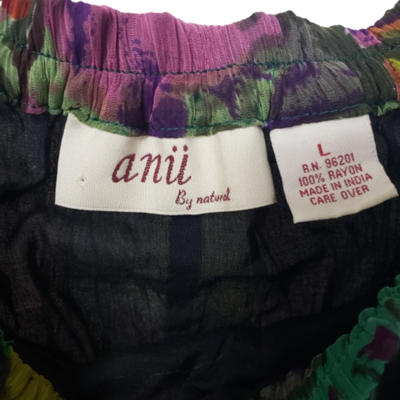 SOLD ANU Boho Peasant Multi Colored Gypsy Tiered Elastic Waist Flower Skirt Sz L - Picture 10 of 12